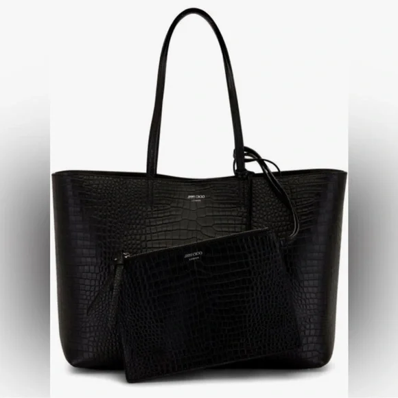 Jimmy Choo Black Croc-Embossed Leather Large Tote with Charm - Picture 2 of 12